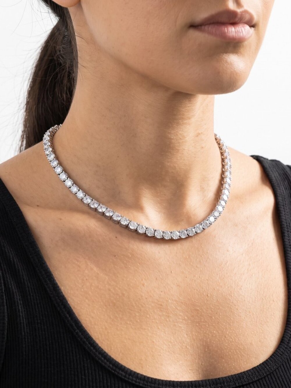 Womens Tennis Chain Silver 18 Inch 4mm Iced CZ No Pass Layering